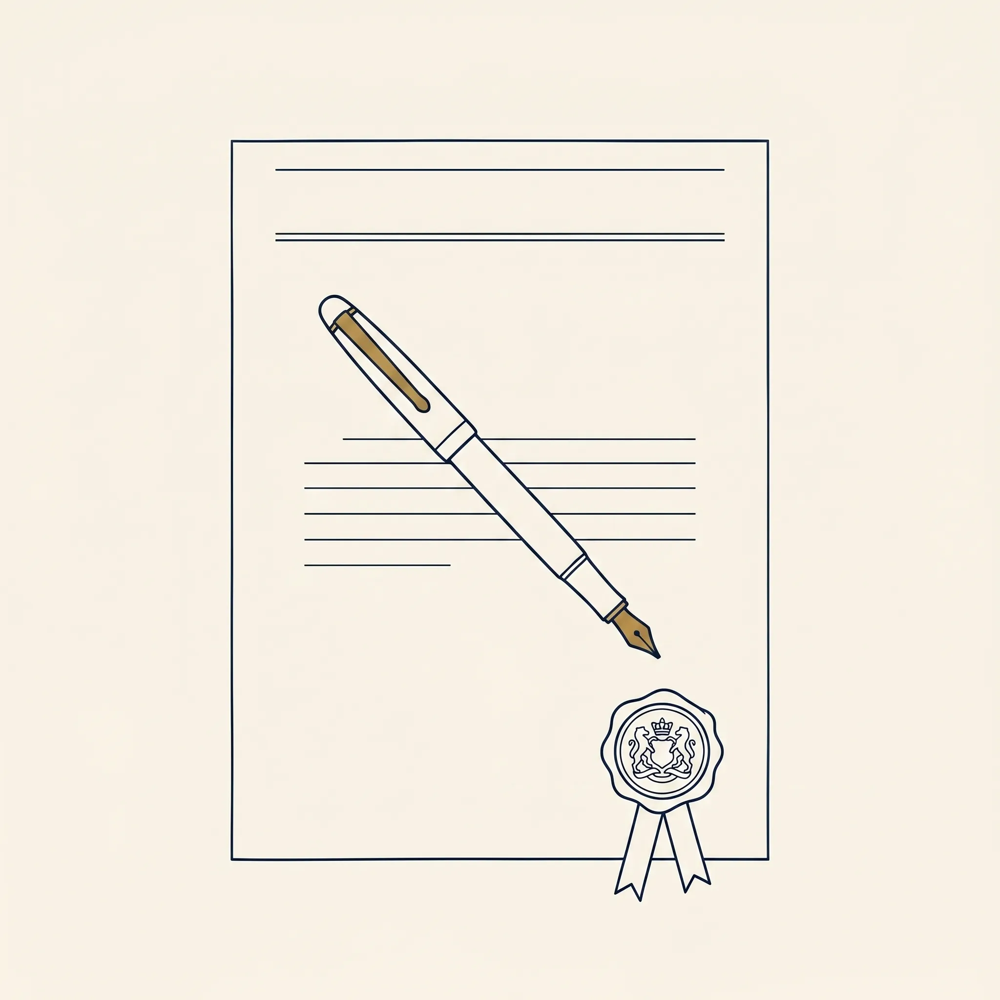 Document de contract cu sigiliu și stilou
